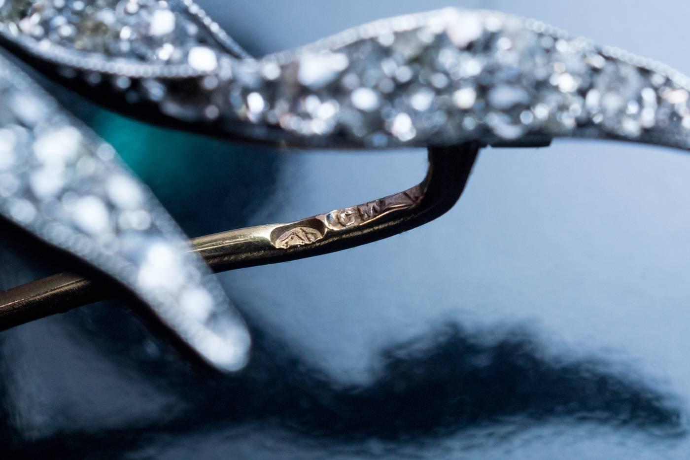 Women's Antique Russian Emerald Diamond Gold Brooch