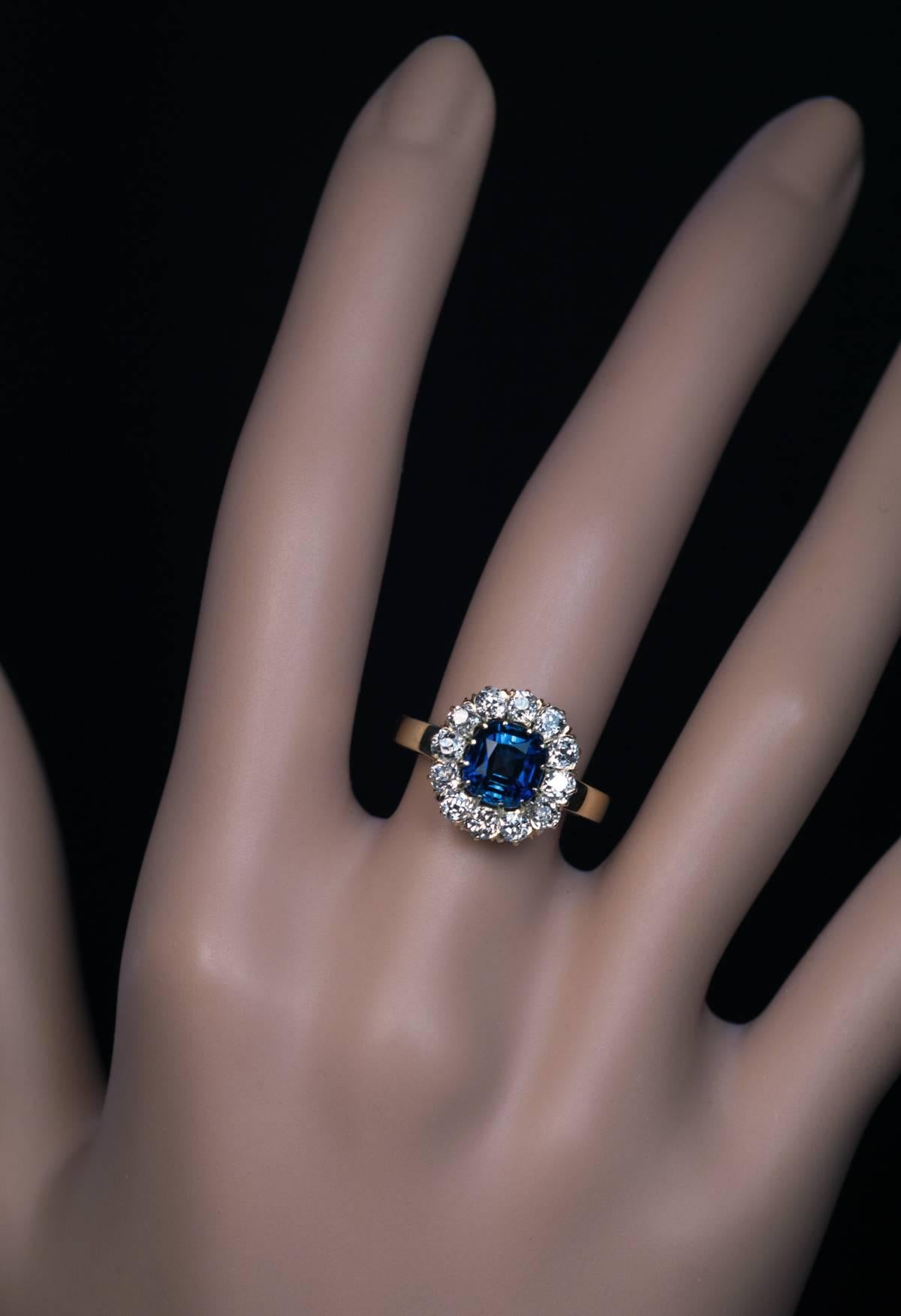 Women's Antique Sapphire Diamond Gold Cluster Ring