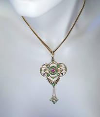 Belle Epoque Antique Demantoid Tourmaline Gold Pendant