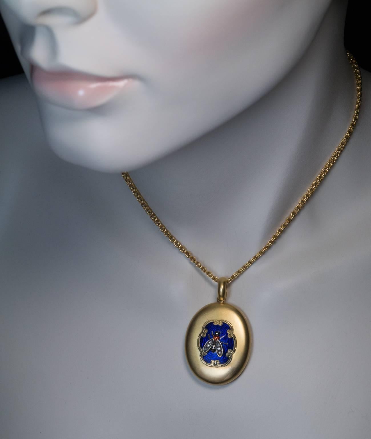 Women's or Men's Antique Victorian Enamel Diamond Gold Novelty Locket Pendant