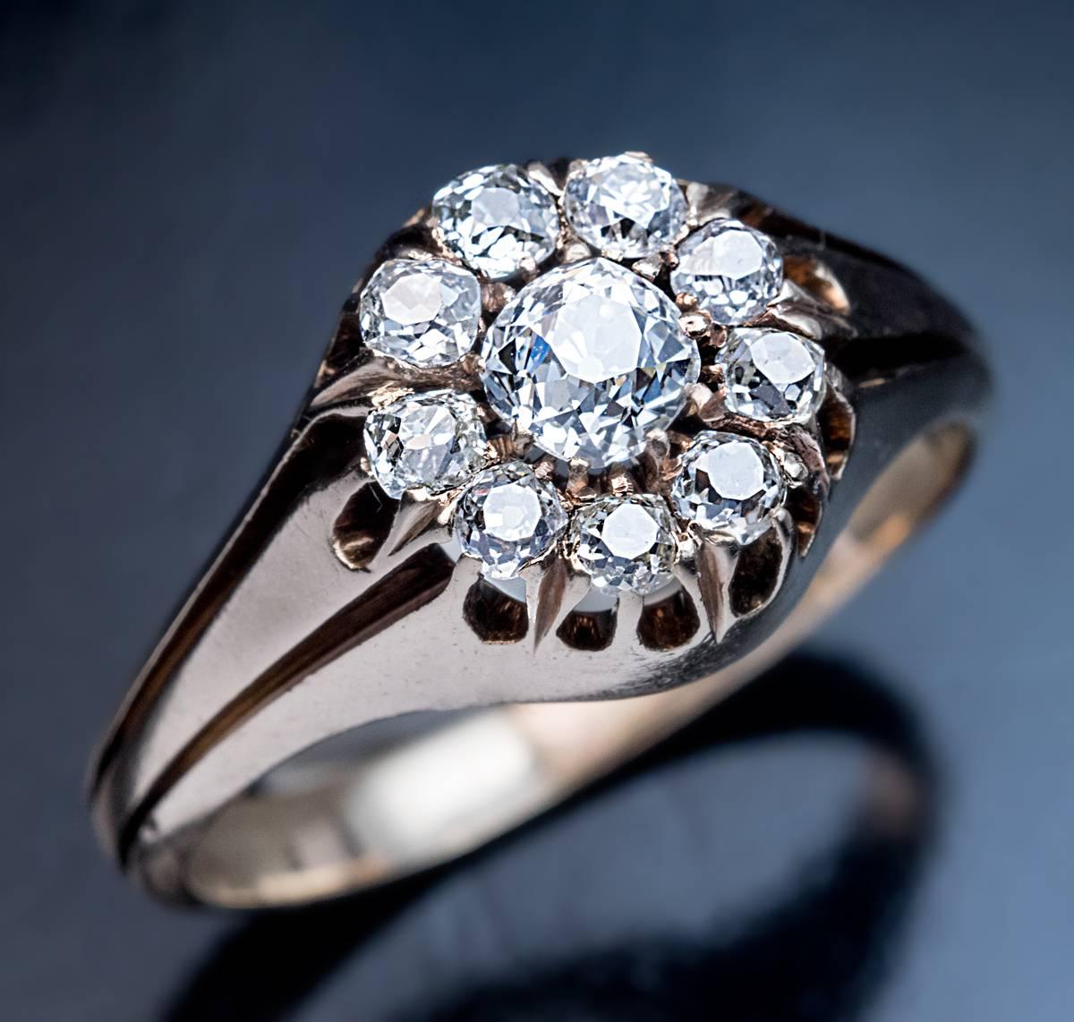 19. Jahrhundert Antiker Diamant-Gold Herren-Cluster-Ring (Viktorianisch) im Angebot