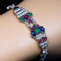 Art Deco Tutti Frutti Gemstone Platinum Bracelet