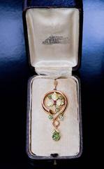 Antique Art Nouveau Demantoid Enamel Gold Pendant