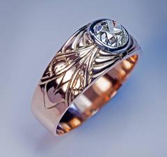 Antique Russian 1.28 Ct Diamond Carved Gold Men's Ring