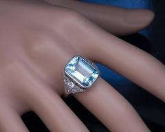 1930s Art Deco Aquamarine Diamond Gold Platinum Ring
