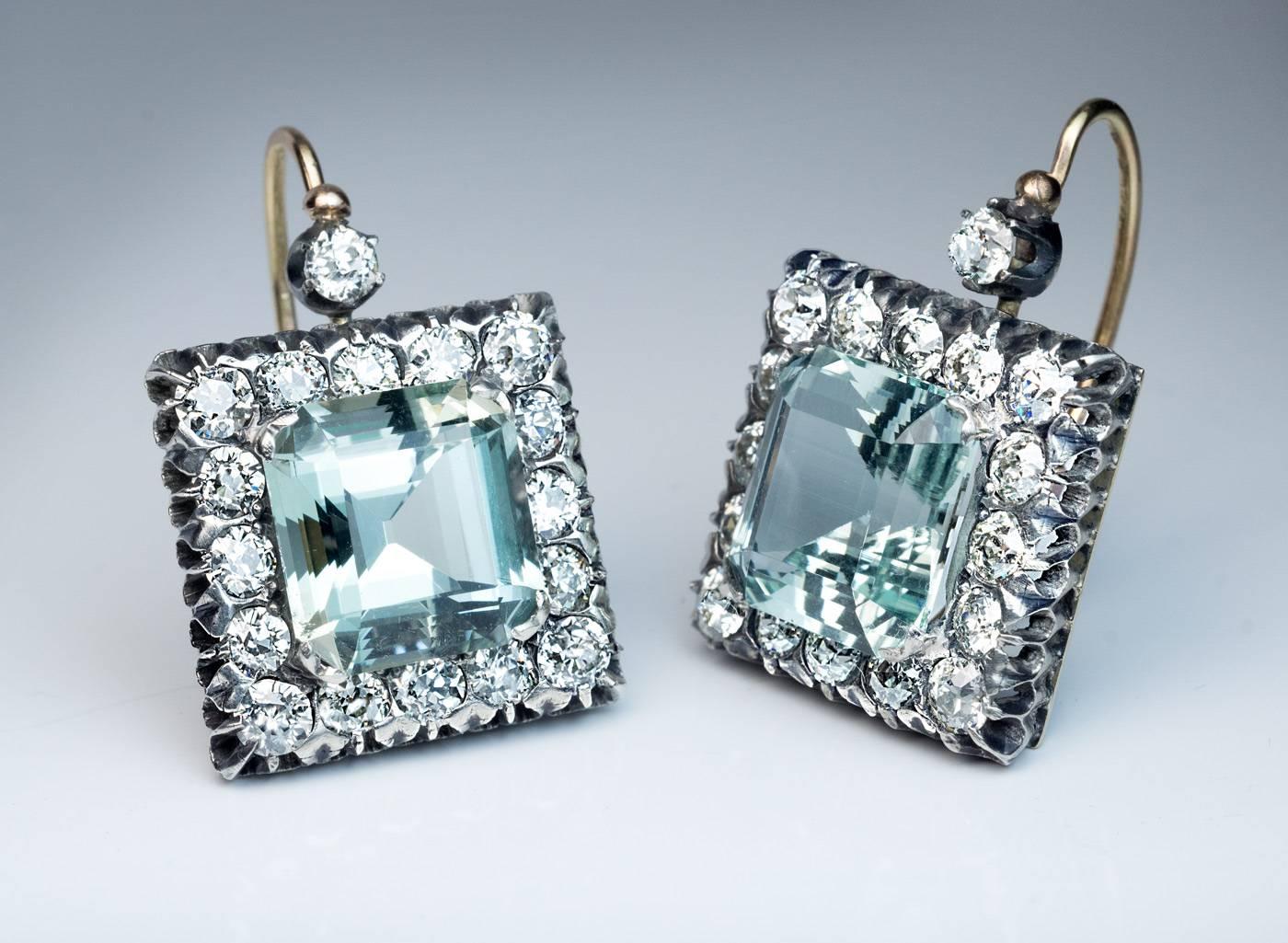 Große Aquamarin-Diamant-Ohrringe im russischen Art déco-Stil Damen