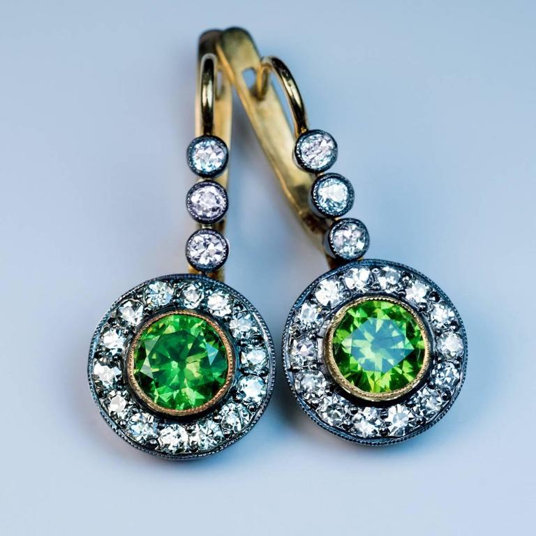 Russian Demantoid Diamond Drop Earrings For At 1stdibs Women S Russian Demantoid Diamond Drop Earrings For