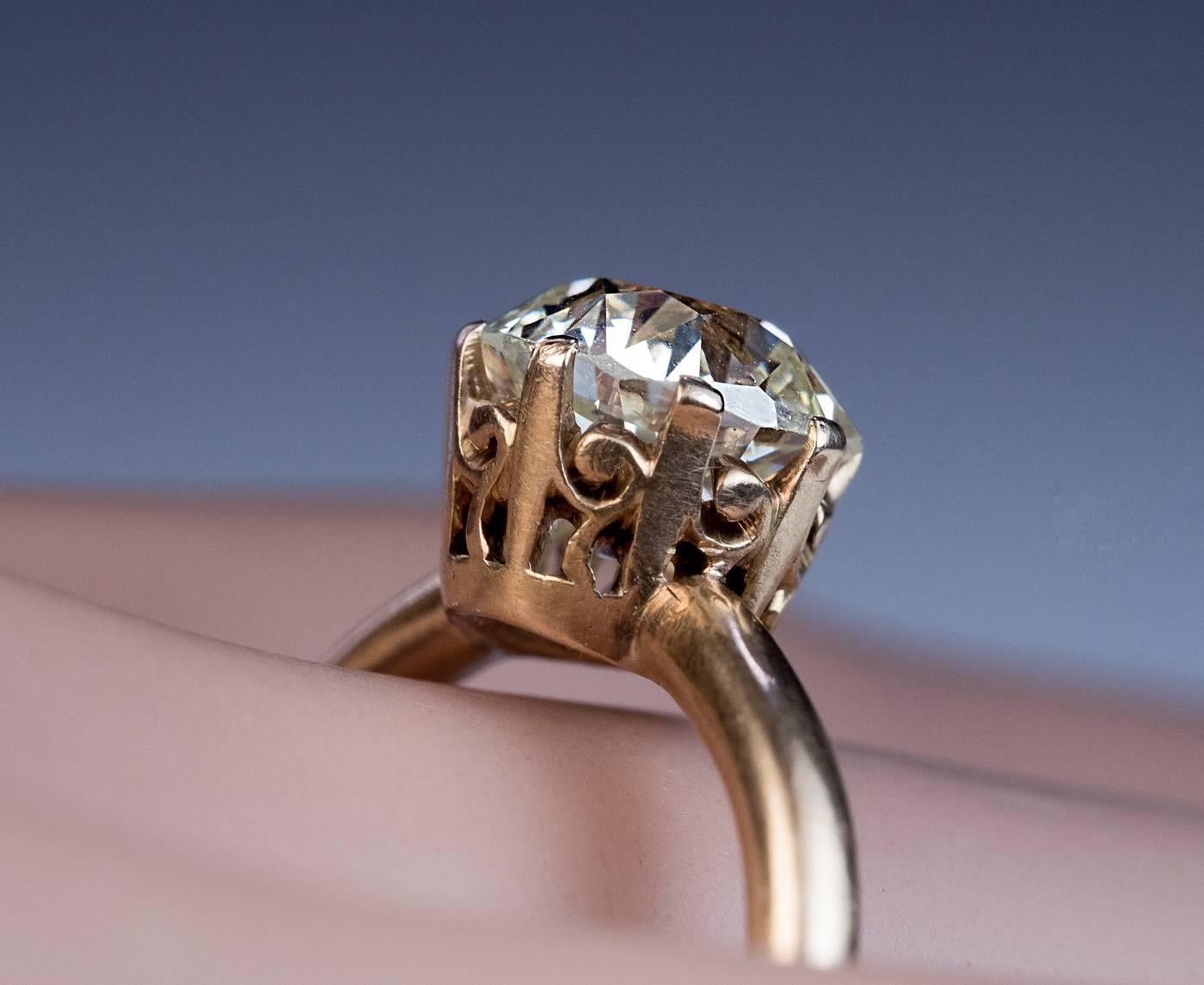 Antique Russian 2.66 Carat Cushion Cut Diamond Gold Engagement Ring 2