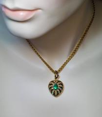 Antique Enamel Emerald Diamond Gold Heart Shaped Locket Pendant