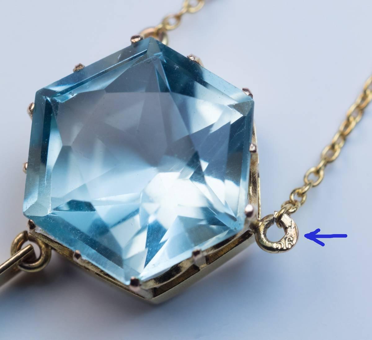 Women's or Men's Antique Russian Aquamarine Gold Drop Necklace