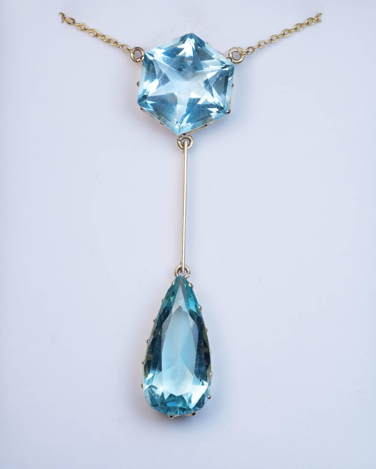 Antique Russian Aquamarine Gold Drop Necklace 1