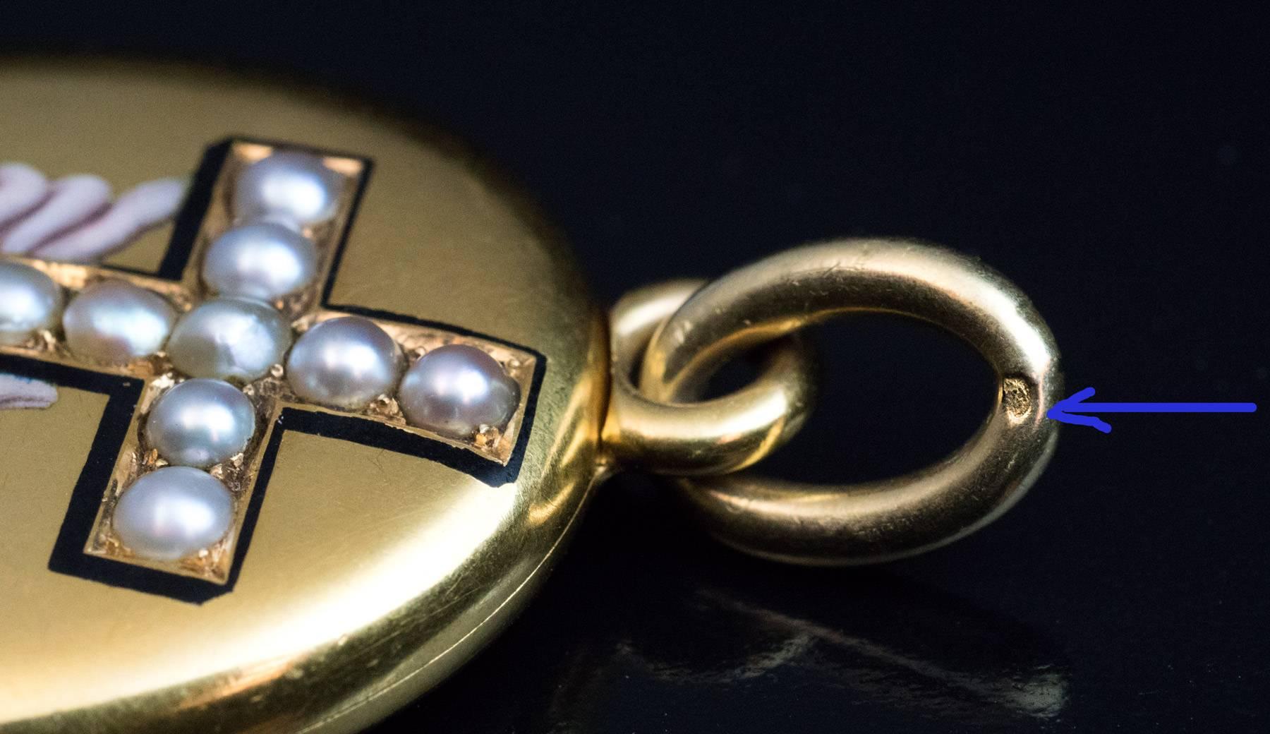 Victorian Antique French Enamel Pearl Gold Locket Pendant