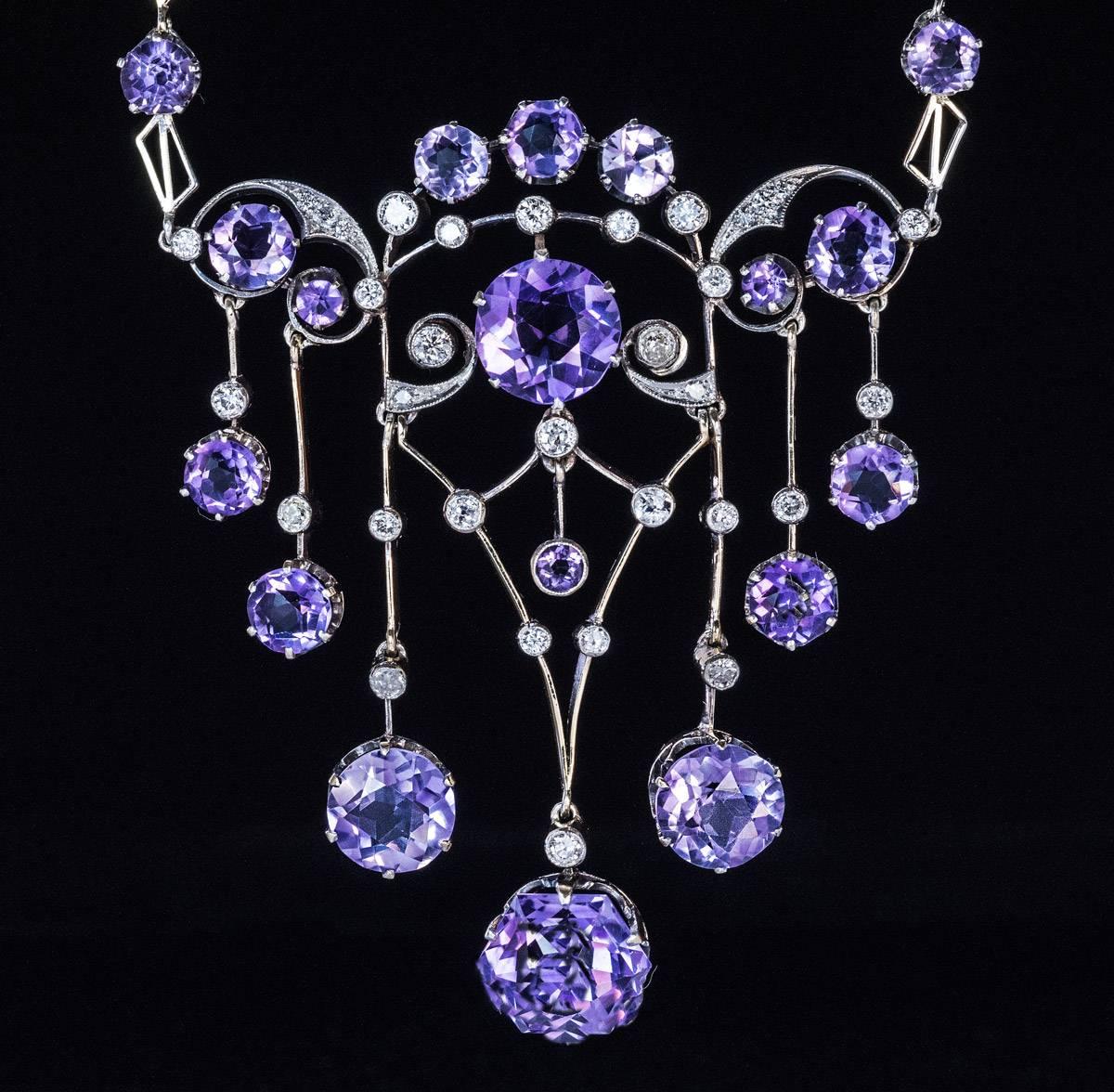 1930er Jahre Russische Amethyst-Diamant-Silber-Halskette Damen