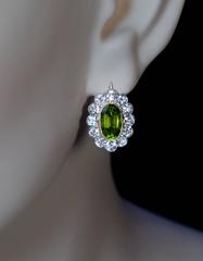 Antique Russian Peridot Diamond Cluster Earrings