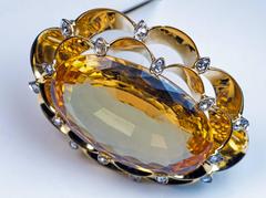 Very Rare Art Deco 20 Carat Russian Imperial Topaz Brooch Pendant