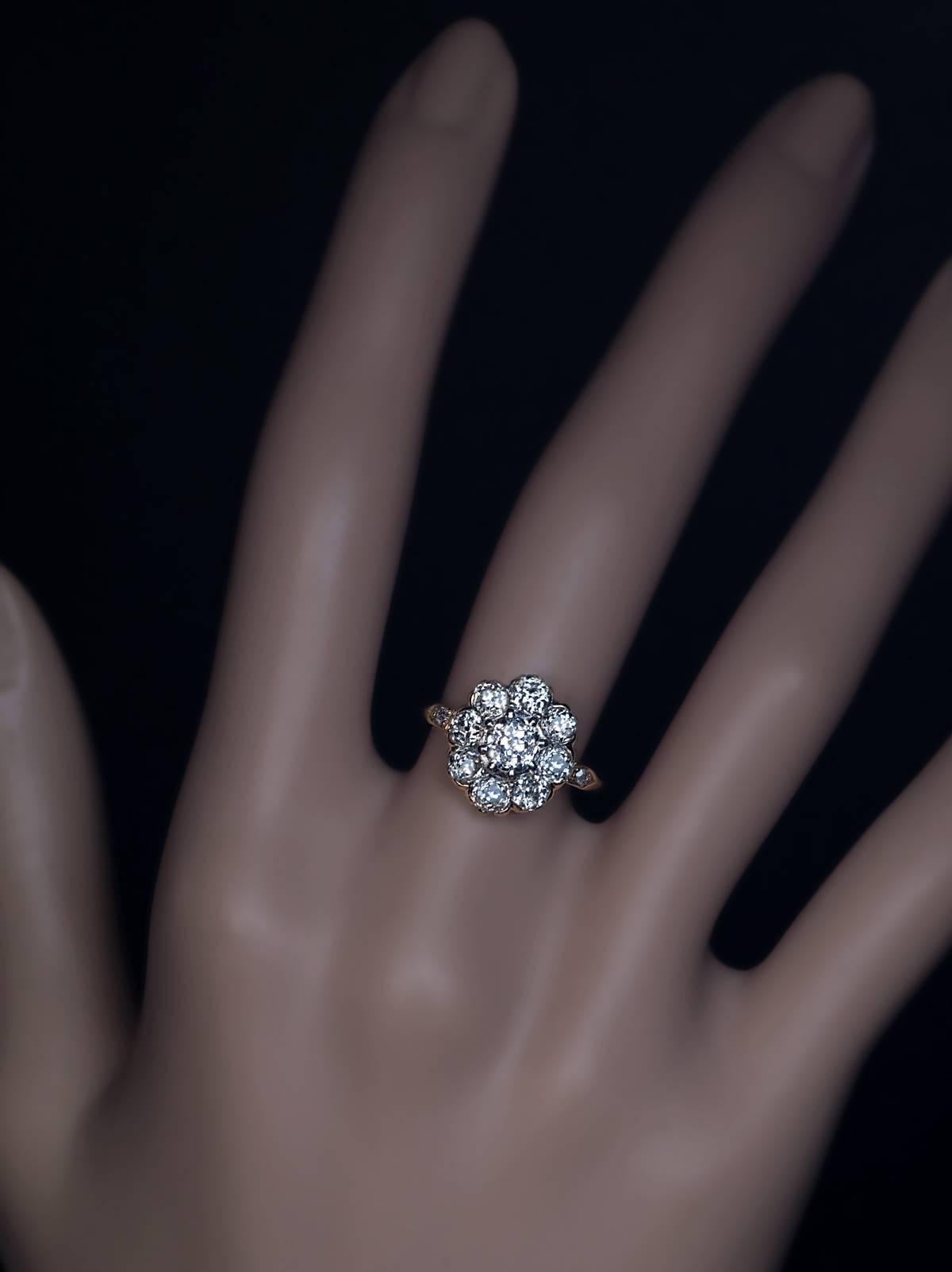 Women's Antique 2.30 Carats Diamond Cluster Platinum Gold Engagement Ring