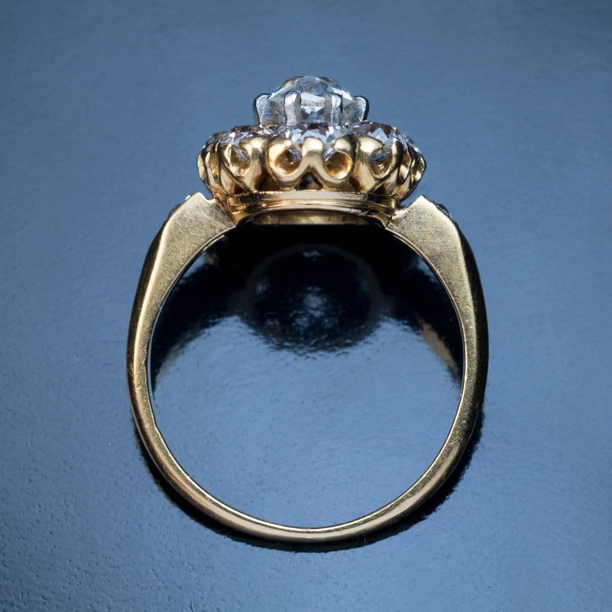 Antique 2.30 Carats Diamond Cluster Platinum Gold Engagement Ring 1