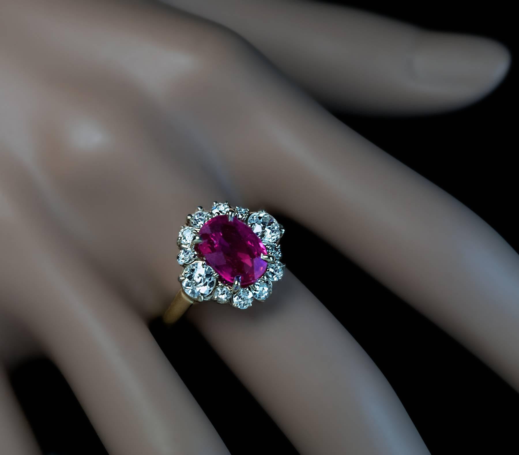 Women's 2.71 Carat Burma Ruby Diamond Engagement Ring