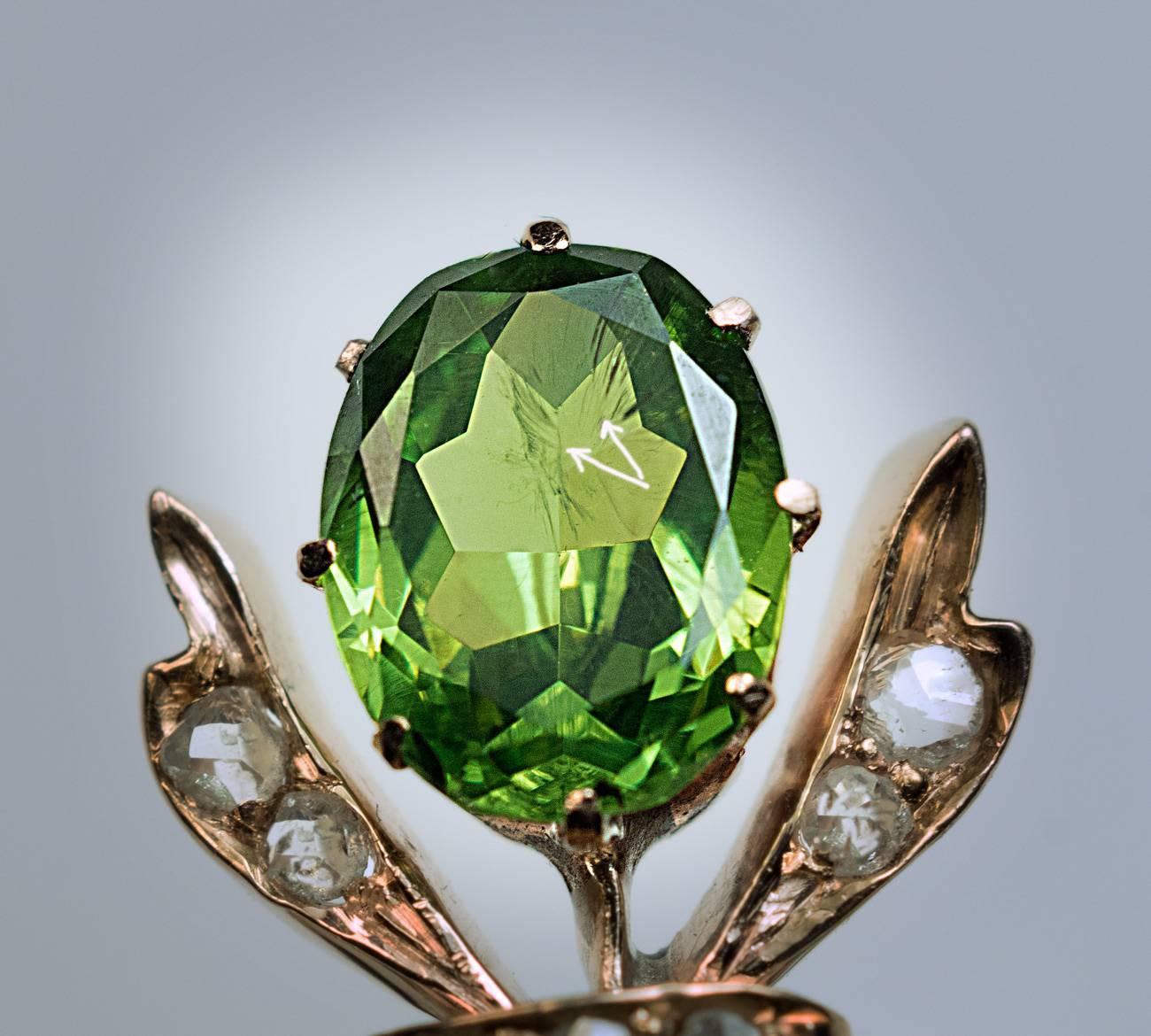 Antique Art Nouveau Russian Demantoid Diamond Gold Ring In Excellent Condition In Chicago, IL