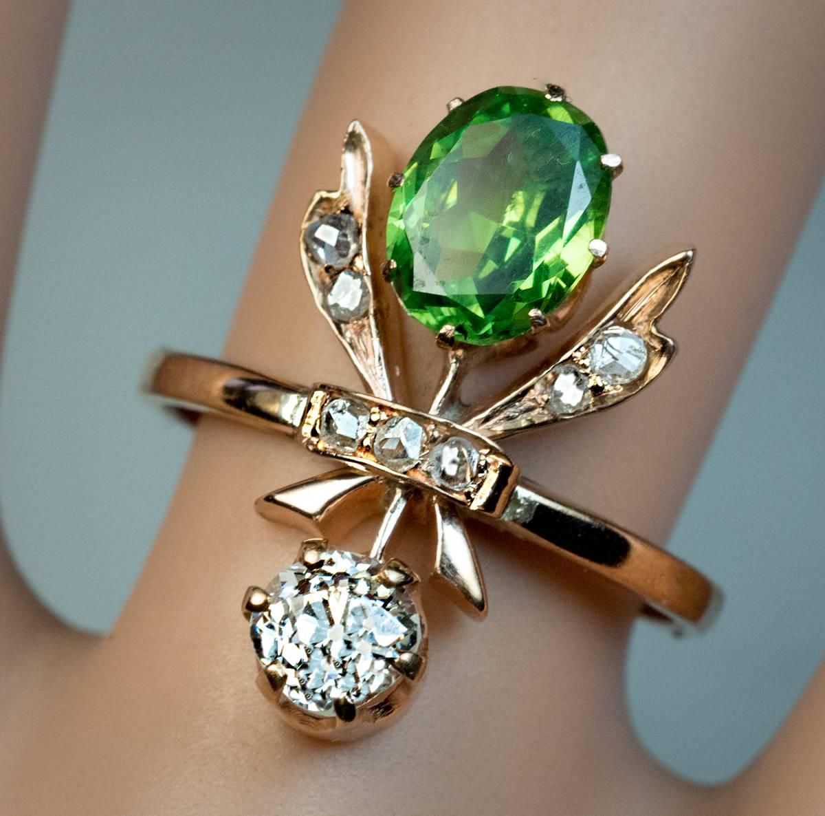 Antique Art Nouveau Russian Demantoid Diamond Gold Ring 1
