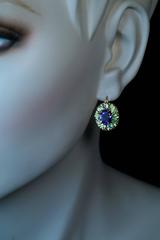 Boucles d'oreilles russes en or avec grappe de chrysolite et d'améthyste