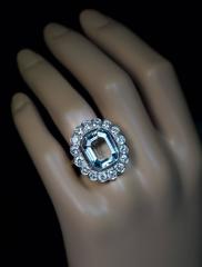 1920s Aquamarine Diamond Platinum Cluster Ring