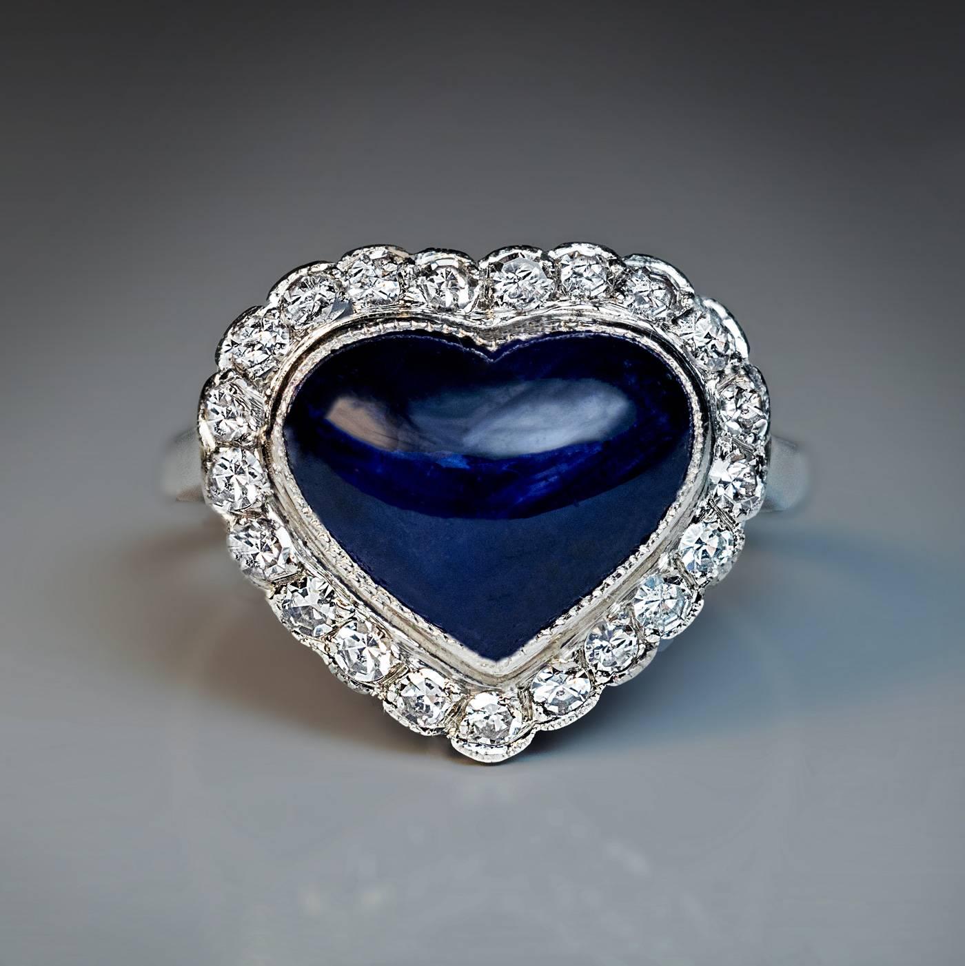 heart shaped sapphire and diamond ring