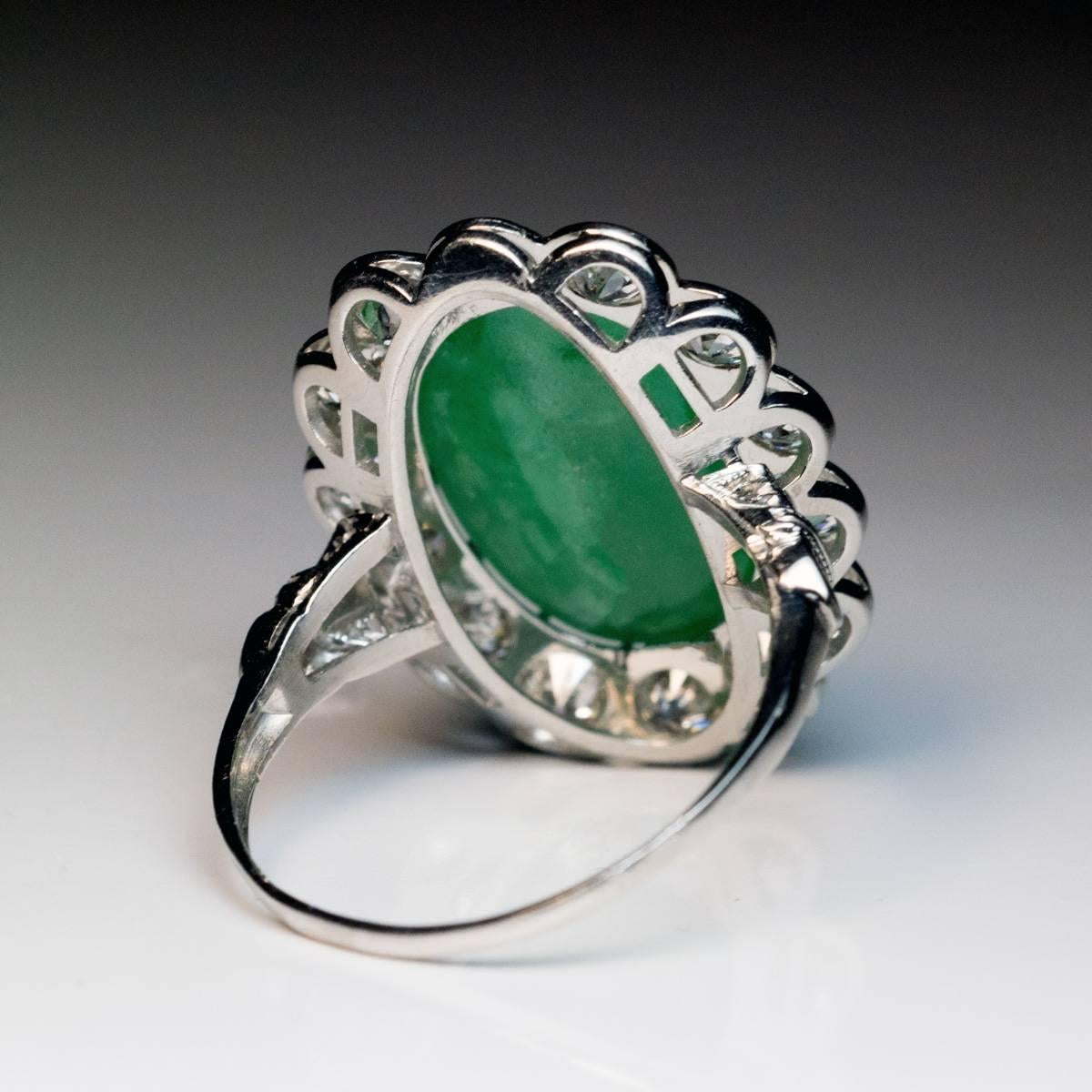 jade and diamond cluster ring