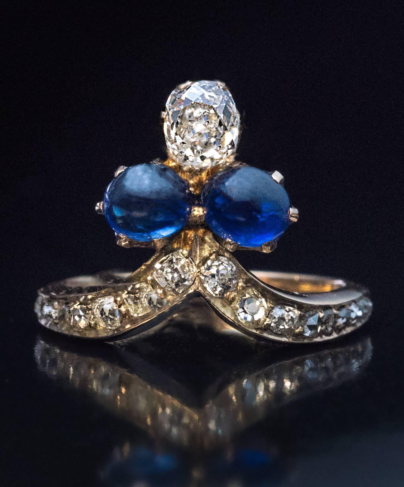 cabochon sapphire and diamond ring