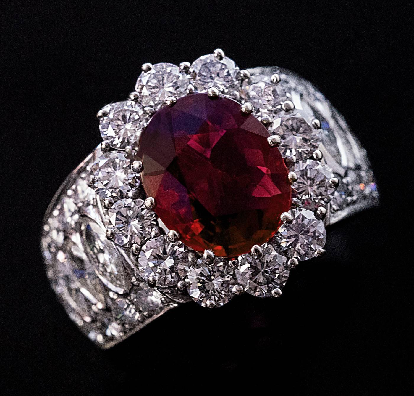 Marquise Cut Ruby Diamond White Gold Cluster Ring For Sale