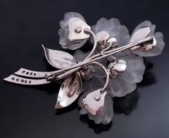 Carved Rock Crystal Ruby Diamond Brooch