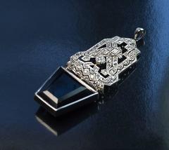 Art Deco Sapphire Diamond Platinum Pendant