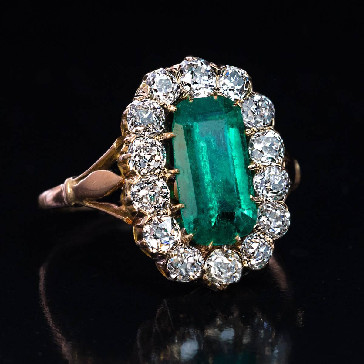 Antique Emerald Diamond Gold Cluster Ring at 1stDibs | antique rings ...