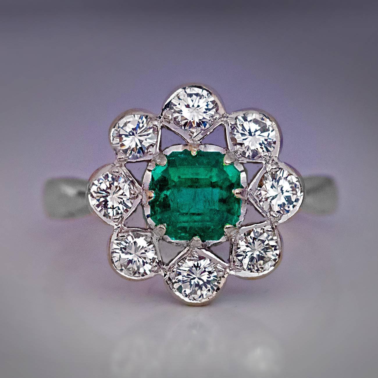 Emerald Cut Emerald Diamond White Gold Engagement Ring