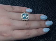 Art Deco Russian Aquamarine Diamond Gold Ring, circa 1930