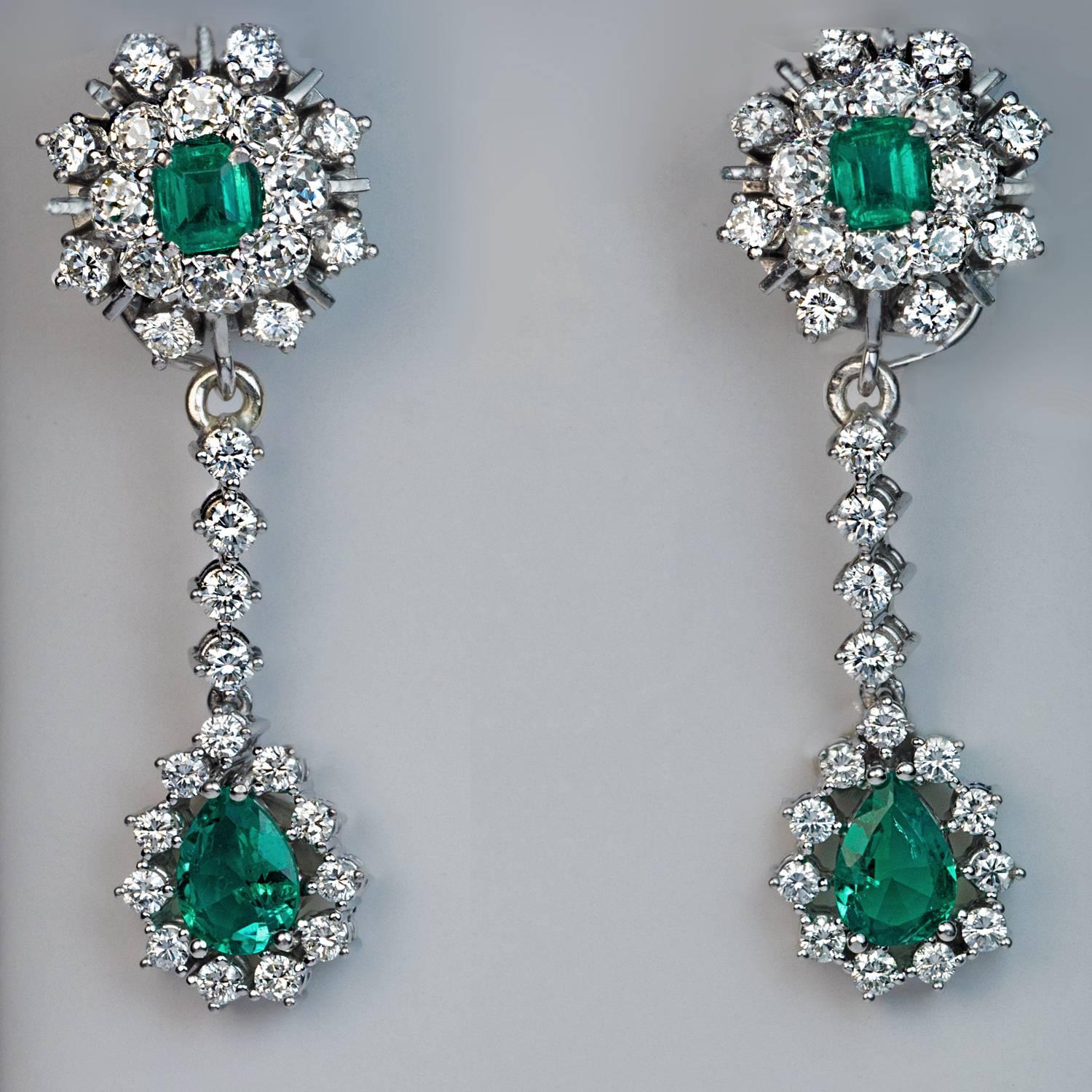 Emerald Diamond Day to Night Drop Earrings, 1950s 1