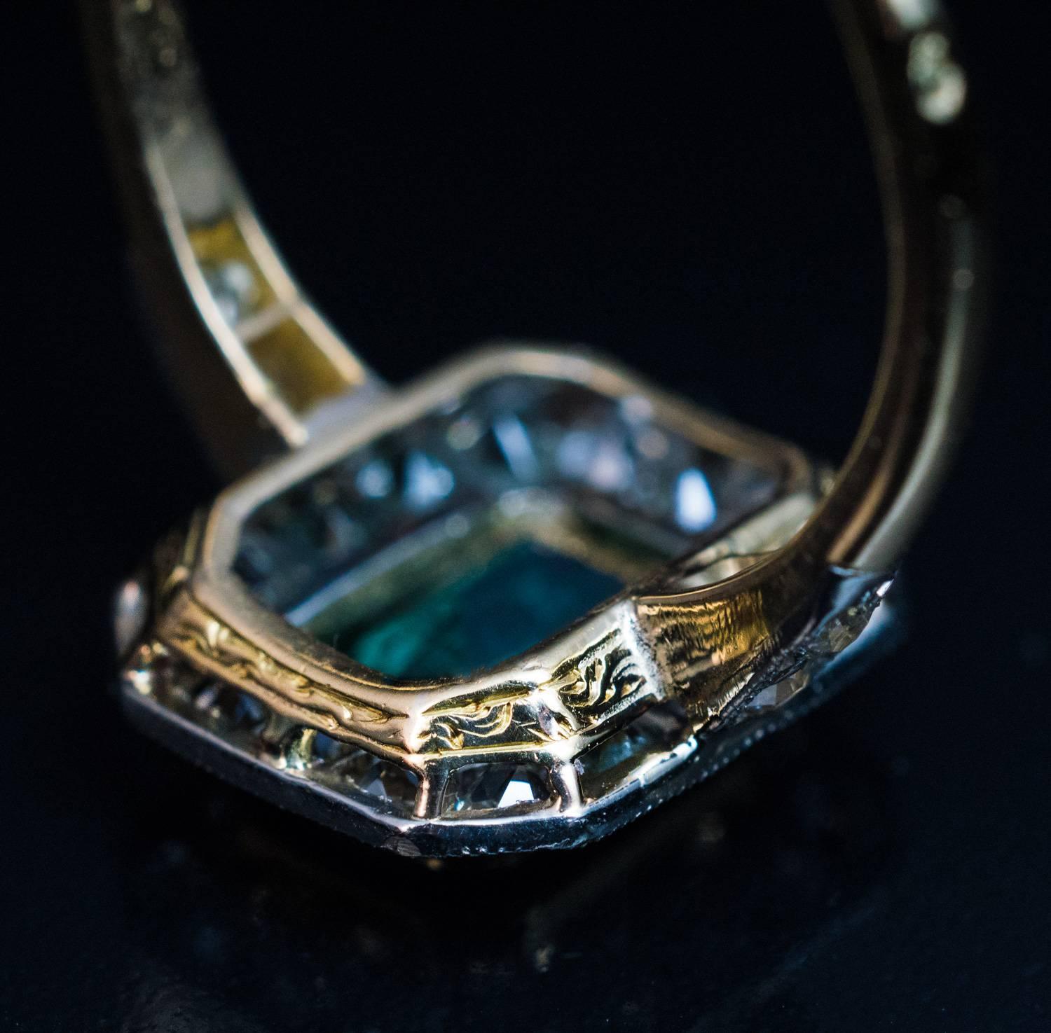 Antique Edwardian Era Emerald Diamond Engagement Ring 1