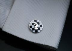 Russian Enameled Silver Chess Themed Cufflinks, 1930s