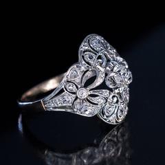 Antique Edwardian Bow Motif Diamond Platinum Gold Engagement Ring