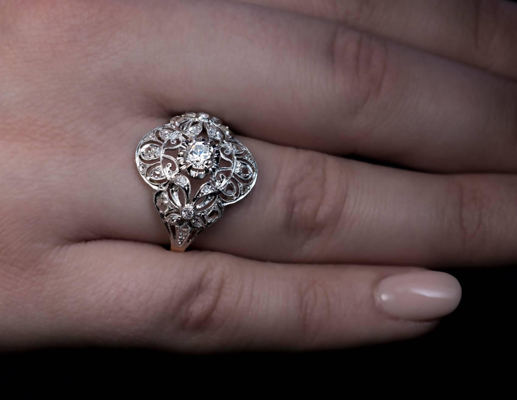 Antique Edwardian Bow Motif Diamond Platinum Gold Engagement Ring 2