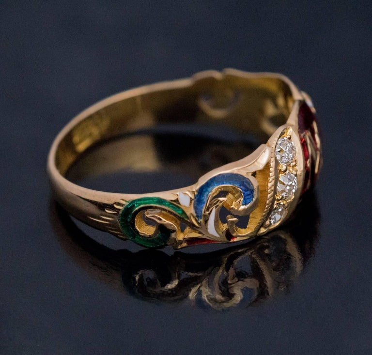 Renaissance Style ‘M’ Monogram Gold Enamel Diamond Ring at 1stDibs