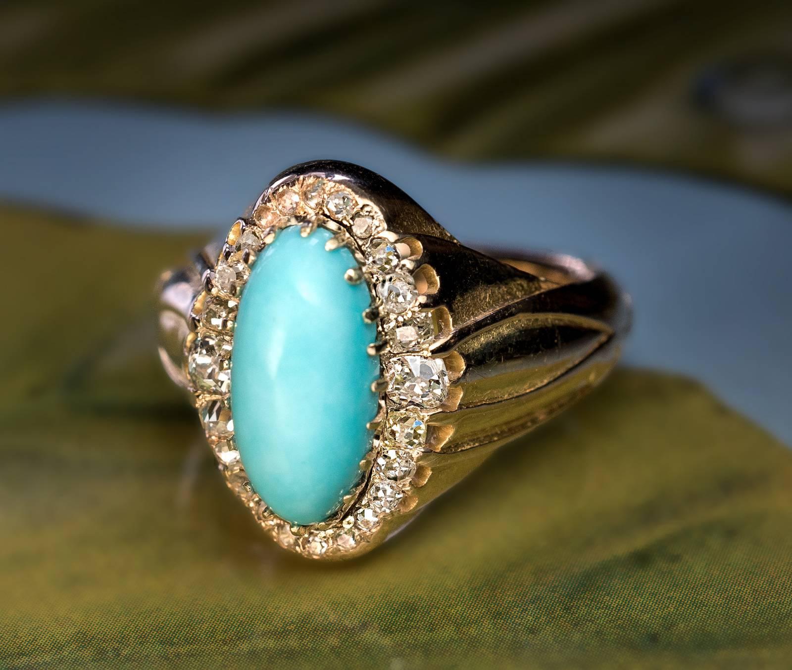 vintage turquoise and diamond ring