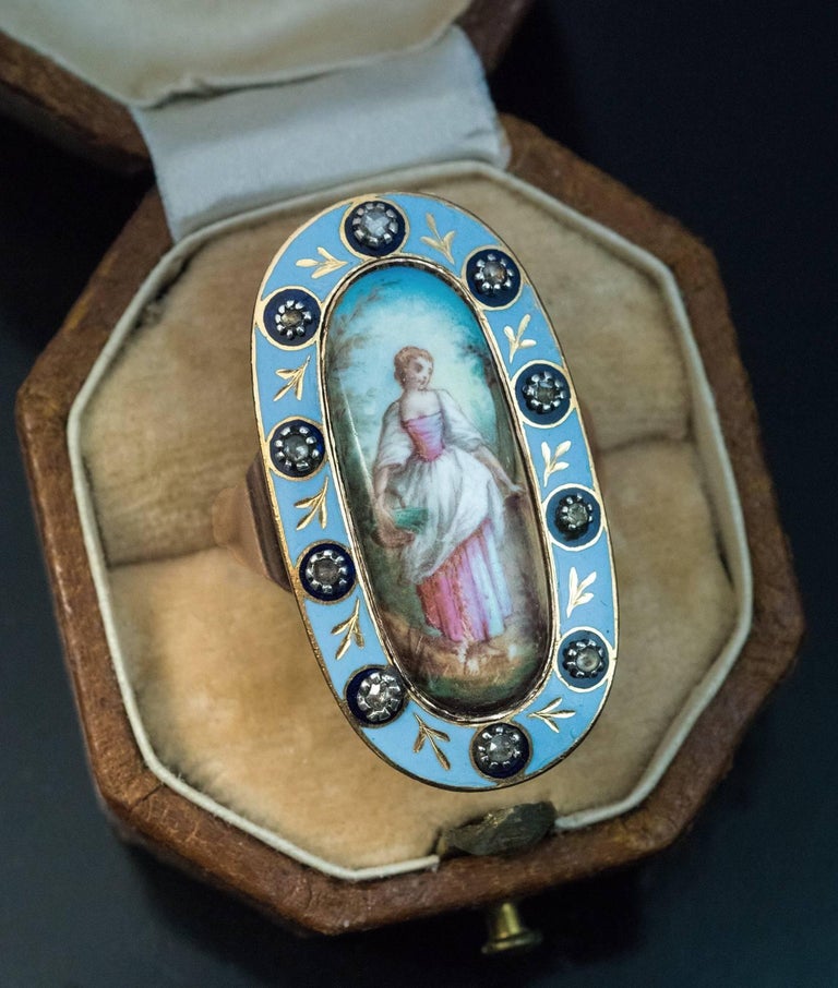 Antique Georgian Enamel Diamond Gold Ring For Sale at 1stDibs