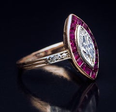 Antique Marquise Shape Diamond Ruby Engagement Ring