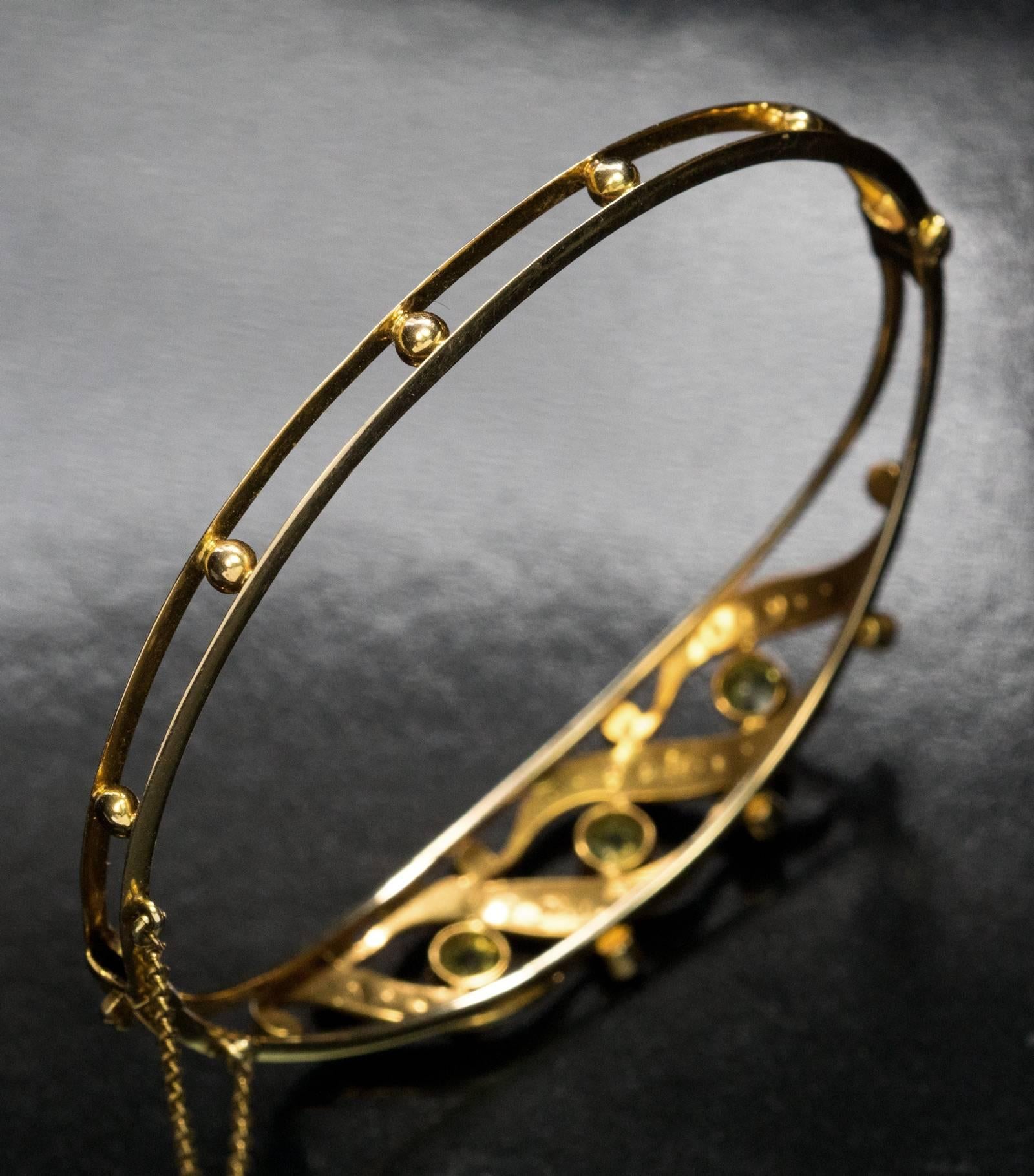Women's Belle Epoque Antique Peridot Pearl Gold Bangle Bracelet