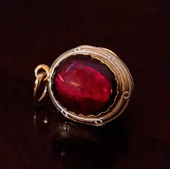 Antique Victorian Cabochon Garnet Enamel Gold Locket Pendant