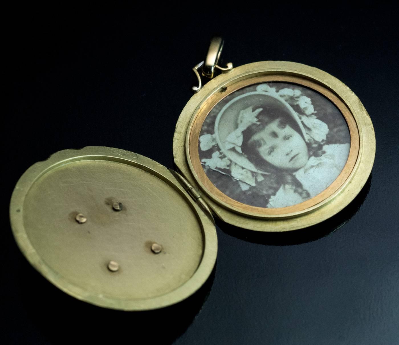 Women's Antique Edwardian Jeweled Enamel Gold Locket Pendant