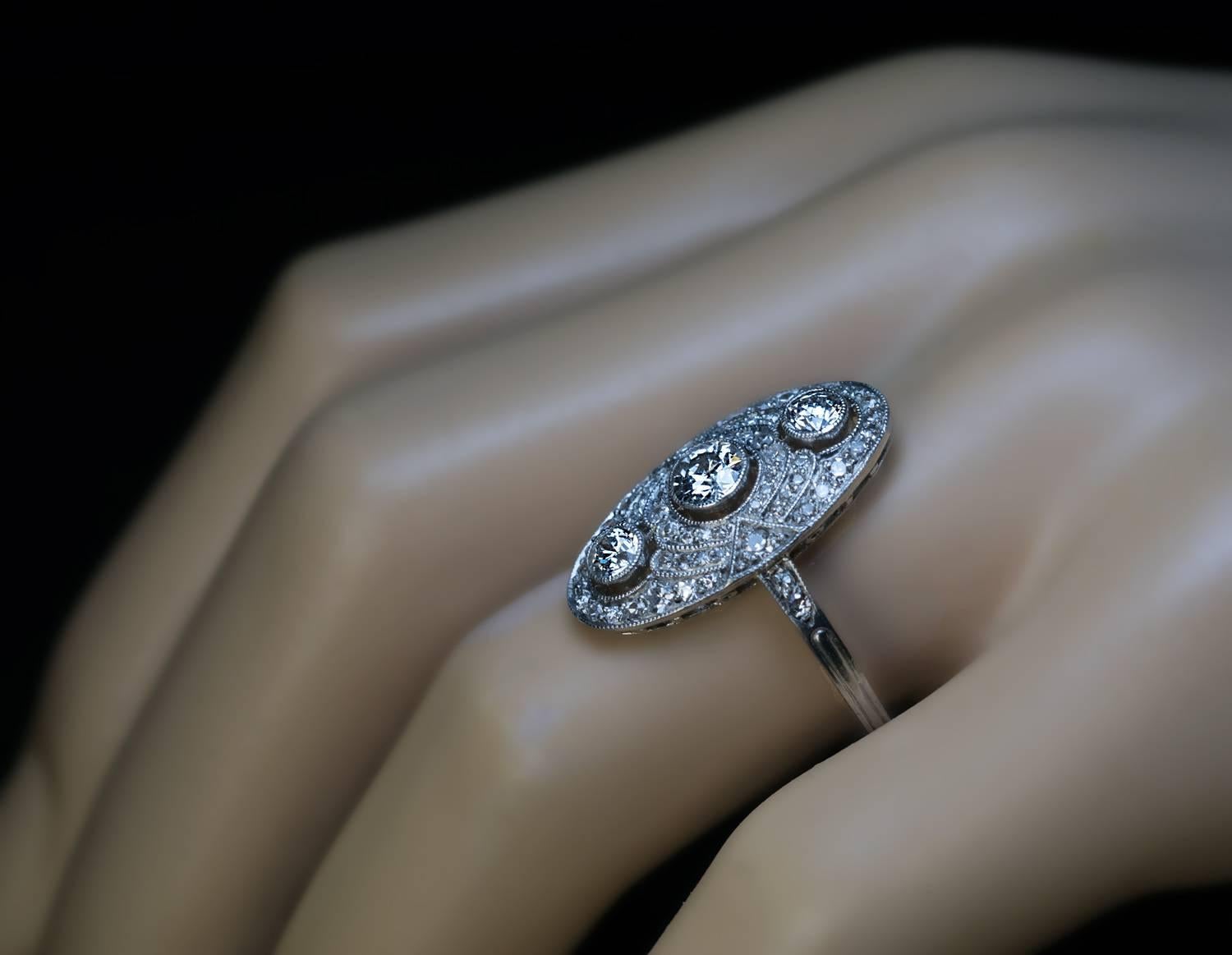 Art Deco Russian Platinum Diamond Engagement Ring 1930s In Excellent Condition In Chicago, IL