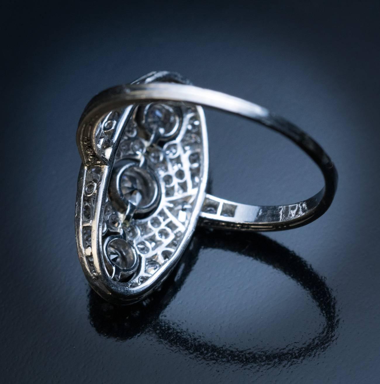 Women's Art Deco Russian Platinum Diamond Engagement Ring 1930s