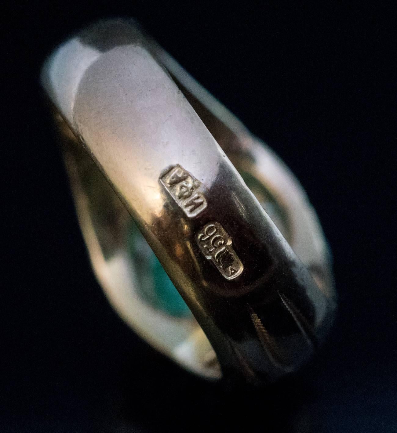 Edwardian Antique Russian Emerald Diamond Unisex Ring